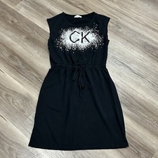 CALVIN KLEIN Graphic Muscle Cut Shirt Dress Black Women Size Small
