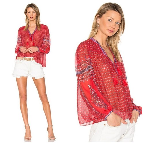 Ulla Johnson Amala Blouse Top Size US 2/AU 6-8 Red Silk Long Sleeves Sheer Boho - Picture 2 of 13