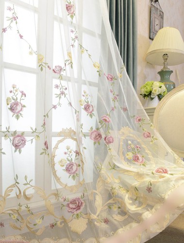 Tende semi oscuranti ricamate floreali tende trasparenti applique drappo 1 pezzo - Foto 7 di 18