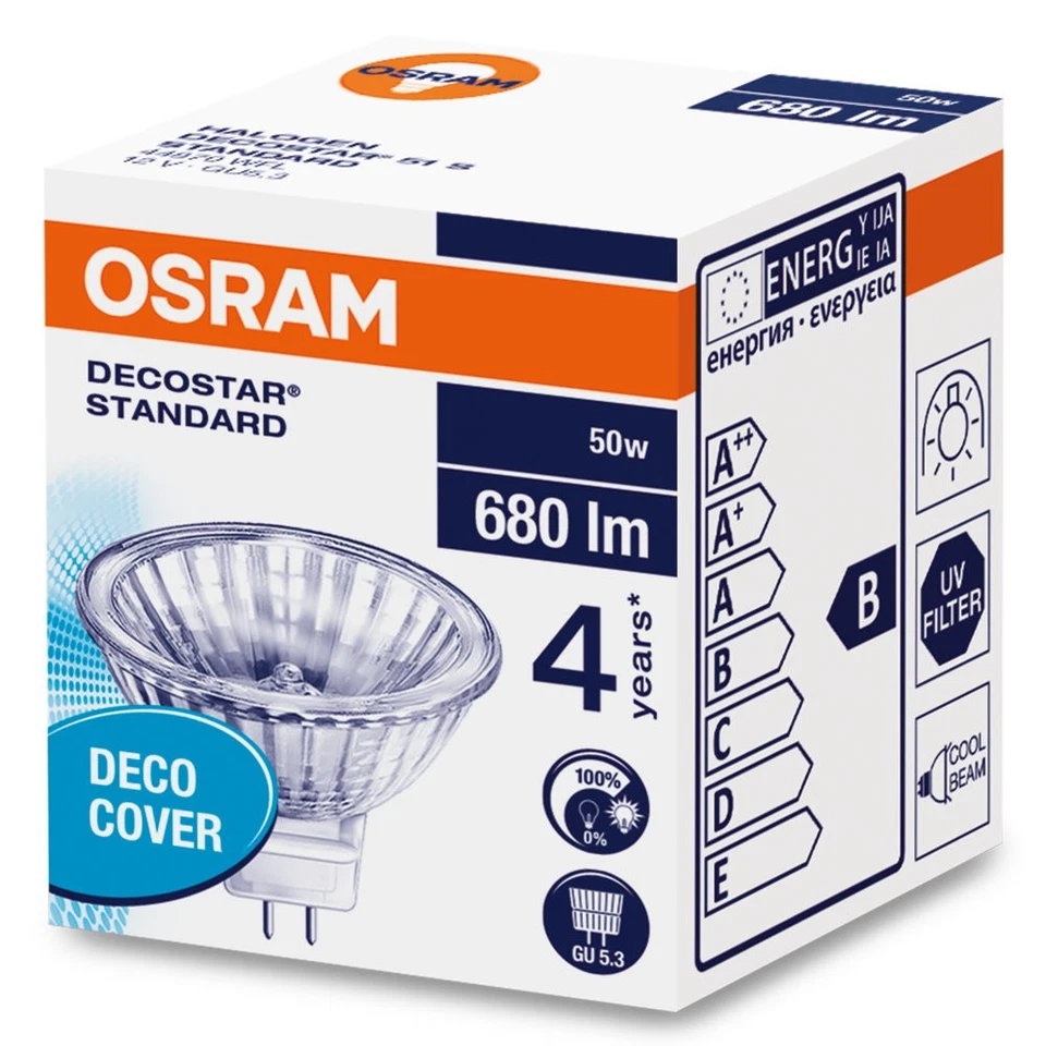 1 x Osram Halogen 50W GU5,3 12V 36° 44870 WFL Decostar 50 Watt Reflektor Lampe
