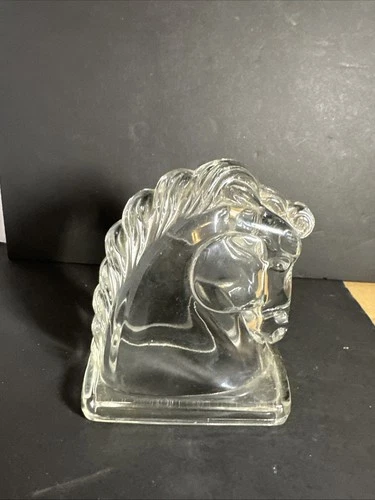 Vintage 1936 Art Deco Federal Pressed Clear Glass Horse Head Bookend