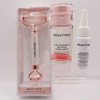 BeautyBio Rose Quartz Crystal Roller Zen Bubble GloFacial Serum