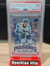 2024 UD Ice Premieres Acetate Macklin Celebrini Blue RC 394/399 PSA 9 Sharks 🔥