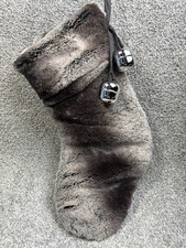Cat Christmas Stocking Faux Fur "Meow" Embroidered Bells Holiday Decor