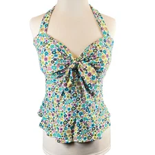 Coco Rave NWT Floral Halter Tankini Swim Top Retro Print Swimsuit 38C XL