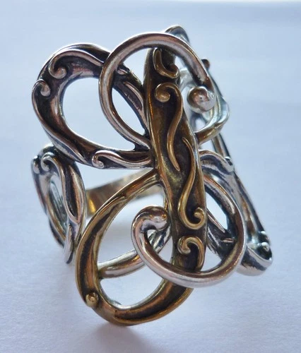 Ring Carolyn Pollack Sterling Brass Swirly  Vintage Size 7