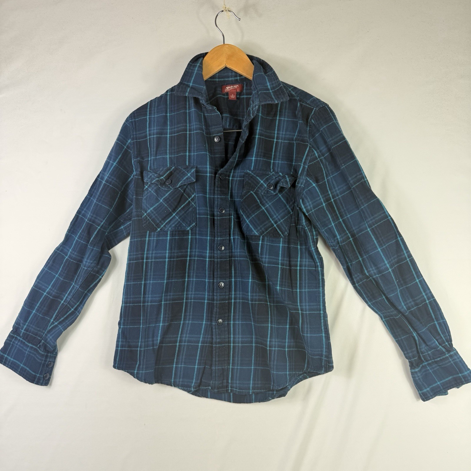 Arizona Jean Co Mens Blue Black Plaid Flannel Long Sleeve Shirt Small Cotton