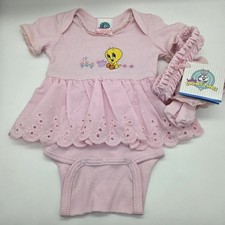 VTG 1999 Baby Looney Tunes TWEETY Girls 6M Pink Layette 4-Pc Set Bodysuit Gerber