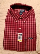 Chaps Men's Long Sleeve Button-Down Red Blue & White Plaid Dress Shirt Size Med