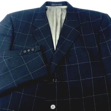 Tallia Uomo Sport Coat Lambs Wool Black Windowpane 3 Button 46 Academia Preppy