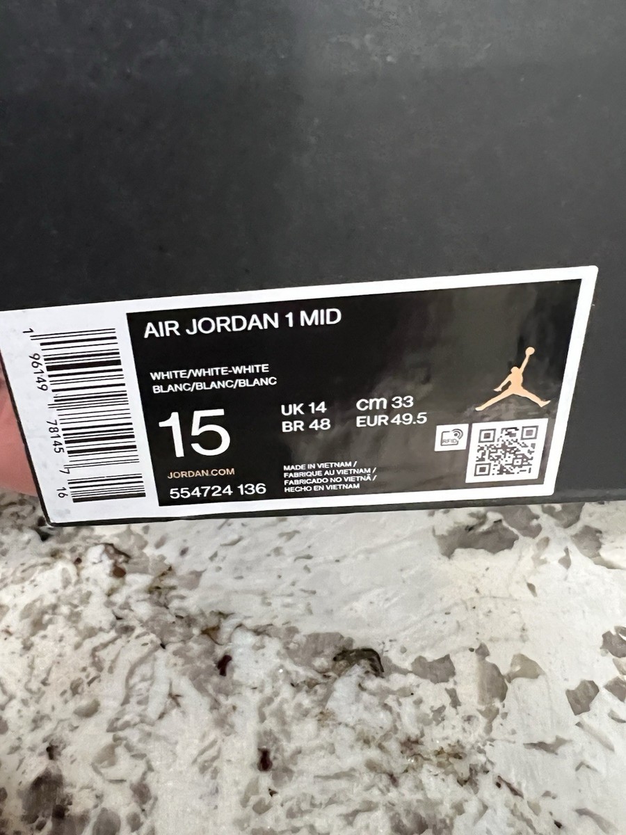 Size 15 - Jordan 1 Mid Triple White - 554724-130 for sale online