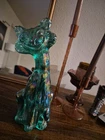 11" Fenton Glass Iridescent Green Winking Alley Cat