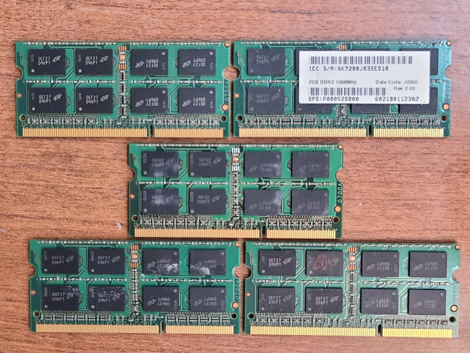 (LOT OF 5) MICRON 2GB 2Rx8 PC3-8500S DDR3 LAPTOP MEMORY RAM MT16JSF25664HZ-1G1F1 - Image 2 of 2