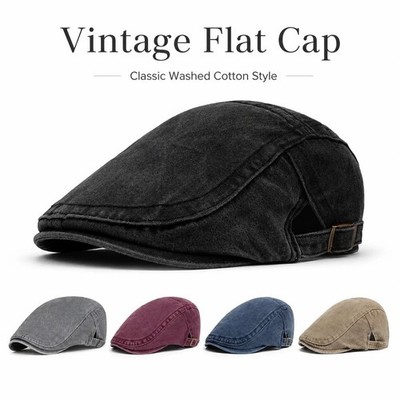 Herren Flatcap gewaschen Zeitungsjunge Gatsby Retro Denim Baskenmütze Autofahrermütze Outdoor Freizeit