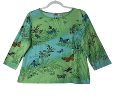 Collections Etc Top Women Medium Floral Sequin Spring Blouse  Artsy Butterfly
