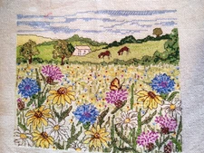 completed finished cross stitch 14''x11'' Unframed New Decoration. In the meadow