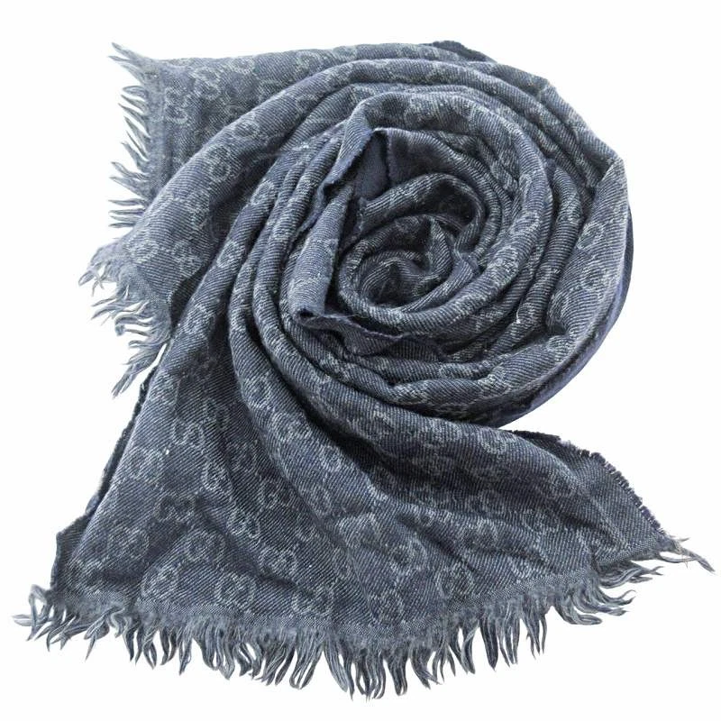 Gucci Gg Foulard Réversible Étole Laine Marine 0403 Aa Homme Femme