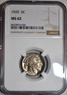 NGC MS-62 1920-P Buffalo Nickel, Blazing, Lightly Toned specimen.