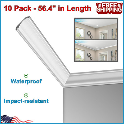 10Pack 47FT White Ceiling Crown Molding Trim, High Impact Polystyrene Decorative