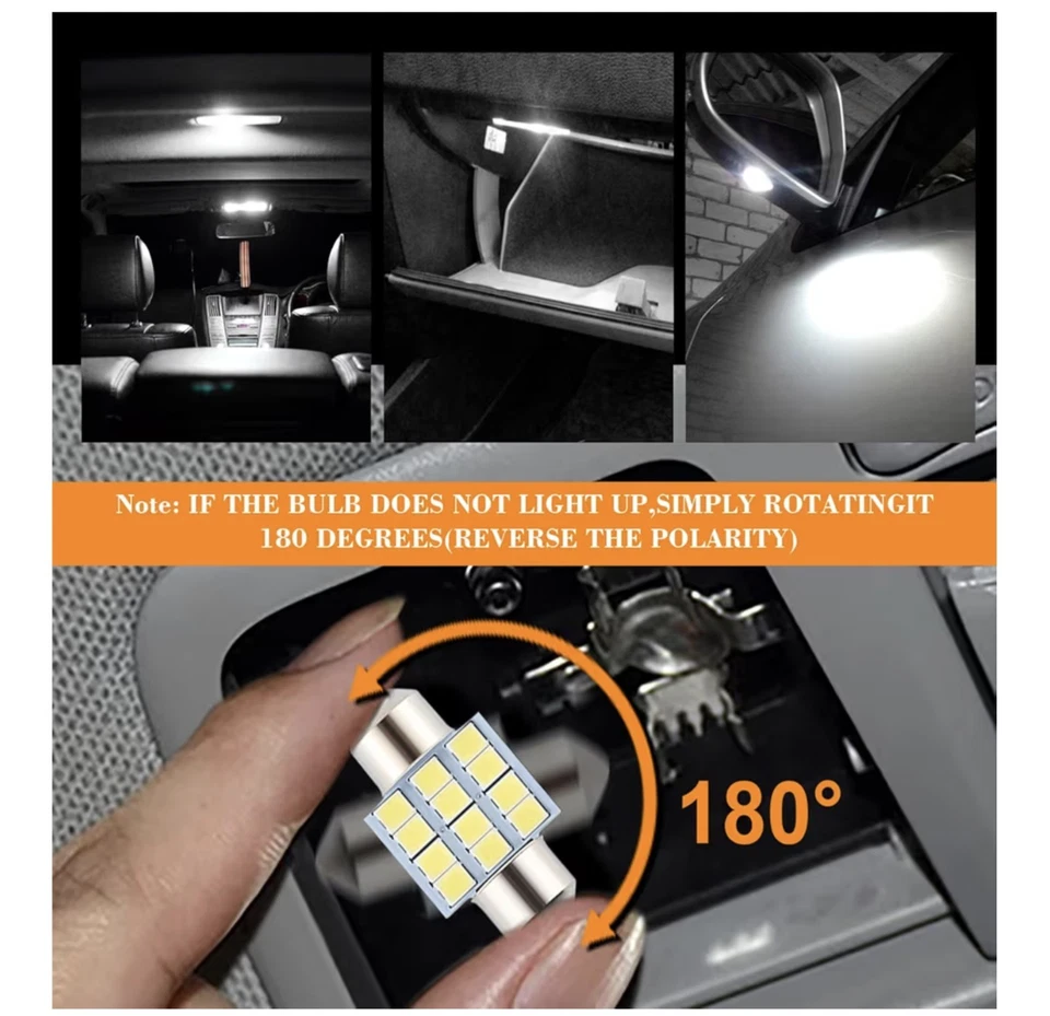 24 Pieces Dome Light LED Car Interior Bulb Kit Set 194 T10 DE3175 578 31mm 42... - Image 3 of 4