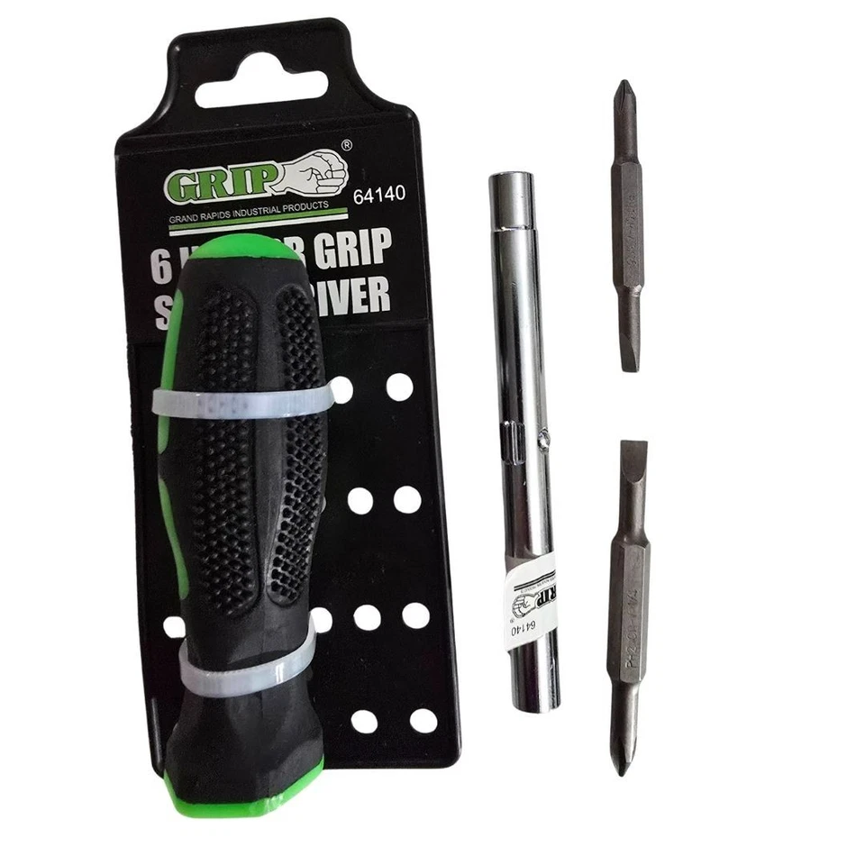 6-in-1 Flathead Slotted Phillips Reversible Screwdriver Nut Driver Bit TPR GRIP - Image 2 of 4