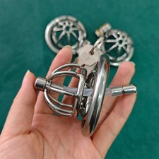 Metal Male Chastity Belt Device Super Small Cage With Tube Spiked Lock Ring SM
