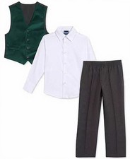 NAUTICA Little Boy's Green Christmas 3pcs Vest Pant Set Sz 6  Tie Missing  ""