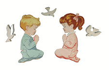 Vintage 1950'S Set 5 Wall Art Children Praying Dove Nursery Decor