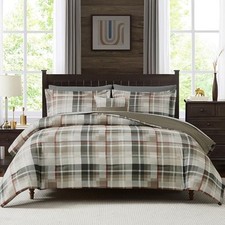 MaiR ve Comforter Set, Plaid Design Comforter Set 7 Pieces, All Queen Khaki