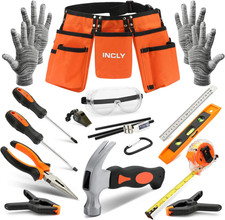 18PCS Kids Tool Set with Reinforced Belt, Adjustable Waist 20"-32", Boys Real Ha