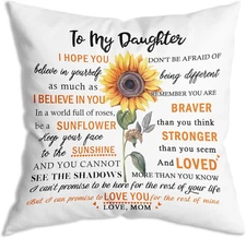 To My Daughter Braver than You Think Stronger Sunflower Color Word Throw Pillow 