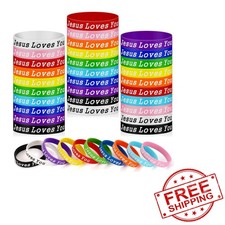 Colorful 42-Piece Jesus Loves You Rubber Bracelets - Perfect for Parties  Gifts