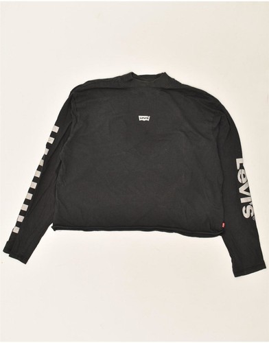 LEVI'S Womens Loose Fit Crop Graphic Top Long Sleeve UK 14 Medium Black AV07