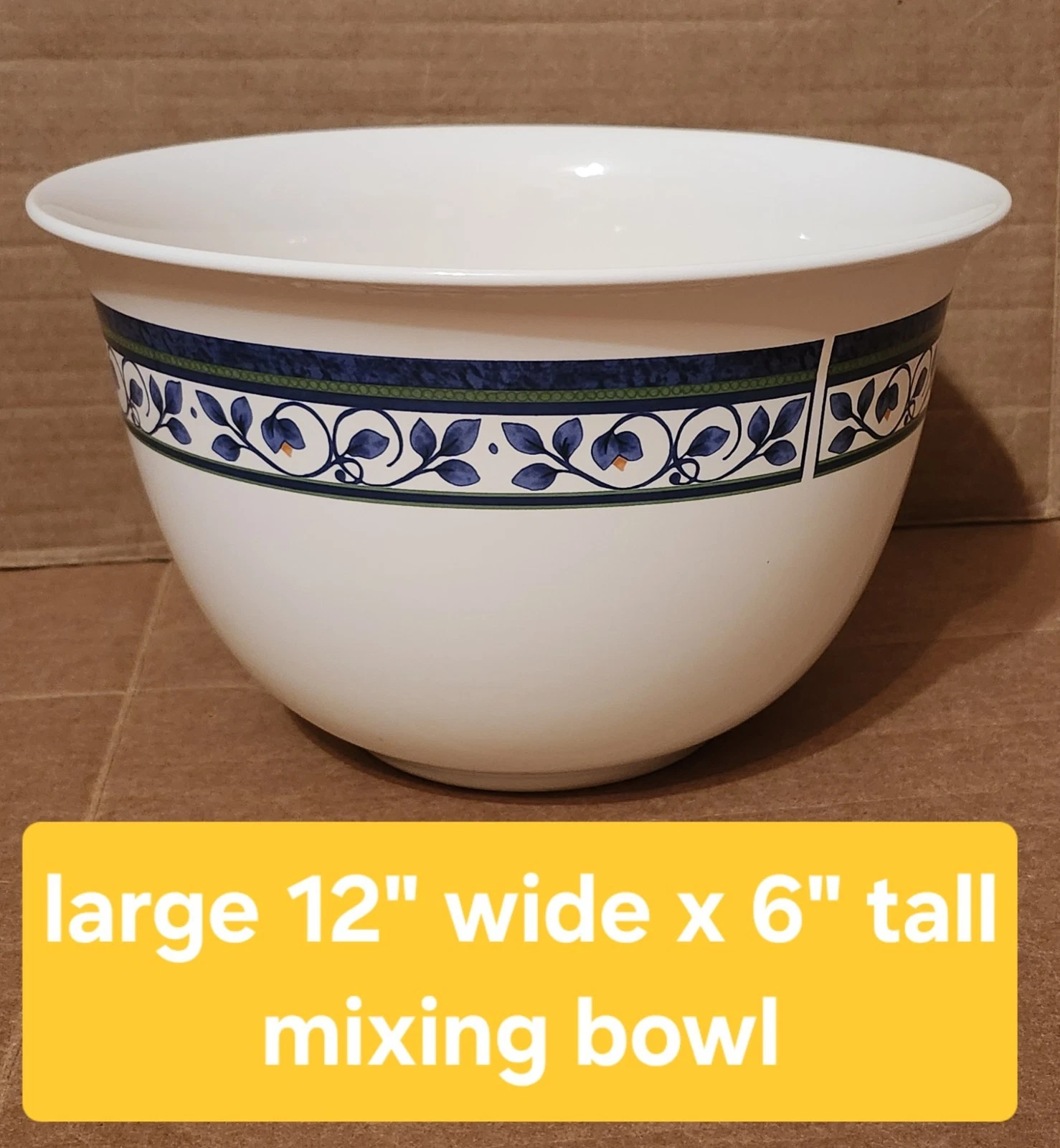Pfaltzgraff Orleans Large Mixing Bowl 12" Wide X 6" Tall Blue Buds Bands USA
