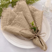 Caramel Linen Cloth Napkins Fringe Washable Table Decor 17x17 Inch 12 PCS