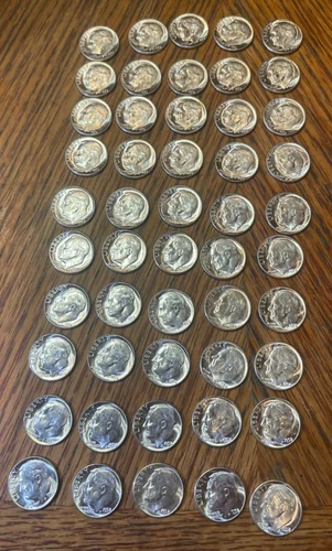 Lot of 50 -1958 P BU Roosevelt Dimes - 90% Silver Coins