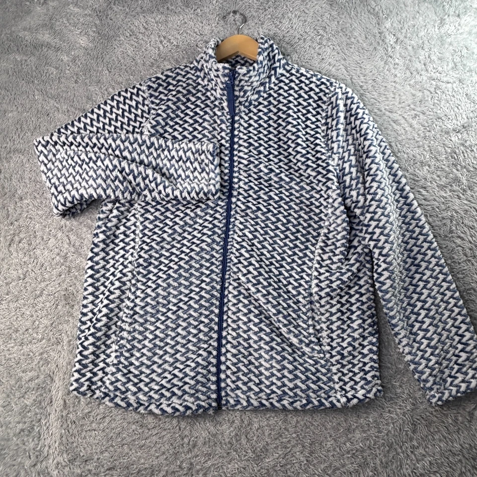 Chaqueta polar Jason Maxwell para mujer L azul blanco mullida Sherpa cremallera geométrica Foto 2 de 4