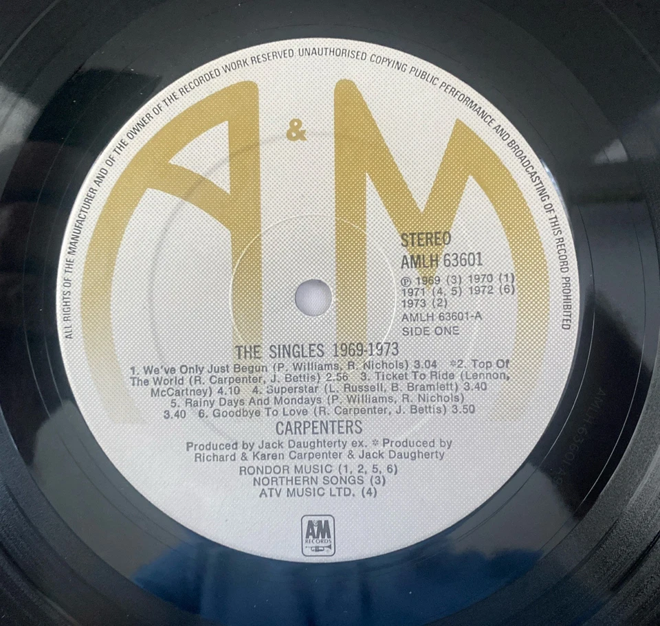 The Carpenters - The Singles 1969 - 1973 Vinyl LP Record Compilation Gatefold Ex - Image 3 of 4