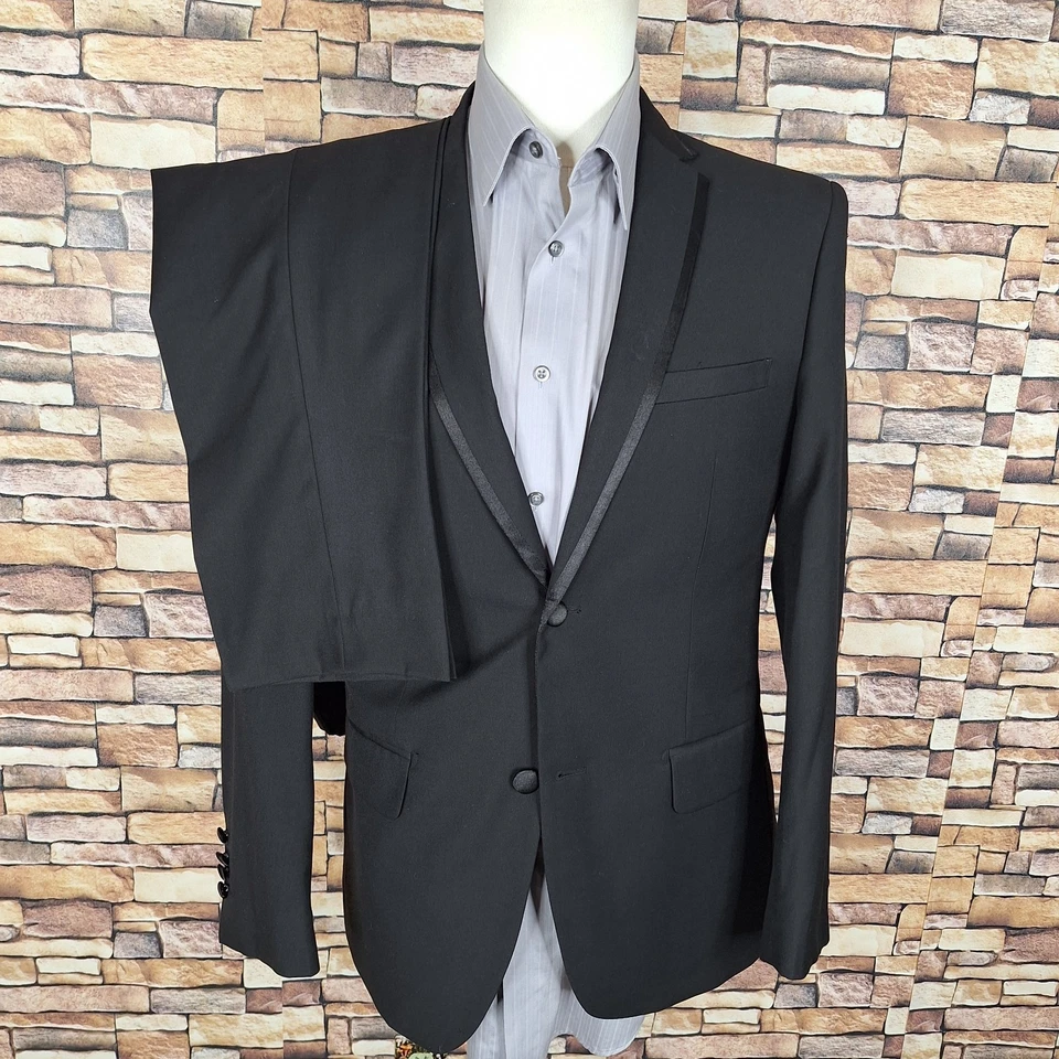 Vinci 2 Piece Tuxedo Mens 36R 32X29 Black Double Vented 2 Button - Image 3 of 4