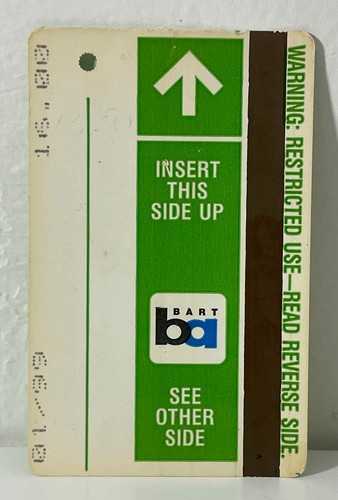 RARE Vintage San Francisco BART Ticket Card Bay Area Rapid Transit Version 2 JA