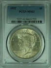 1922 Peace Silver Dollar S$1  PCGS MS-63   (37D)