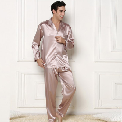 NWT 2PCS Mens Silk Satin Pajamas Sleepwear Pyjamas PJS Long Sleeve