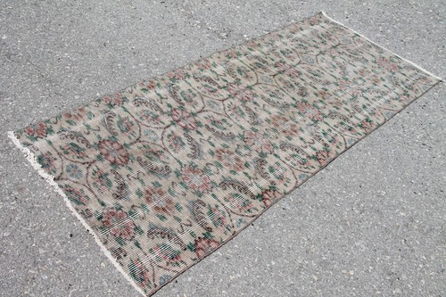2x6 ft Handmade Floral Turkish Beige Green Low Pile Runner Rug Vintage Southwest - Picture 6 of 10