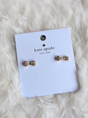 NWT Kate Spade Ready Set Bow Stud Clear Gold Earrings UK
