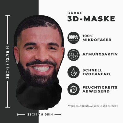 Realistische Drake 3D-Druck Vollgesichtsmaske   Atmungsaktiv, Witz