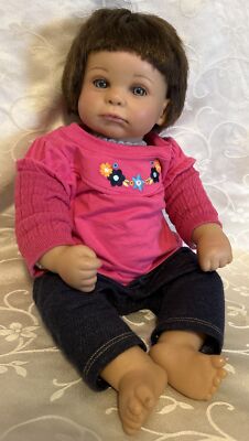 Vtg Munecas Geli Doll Brown Hair & Blue Eyes 18  Vinyl & Cloth Girl Baby Doll