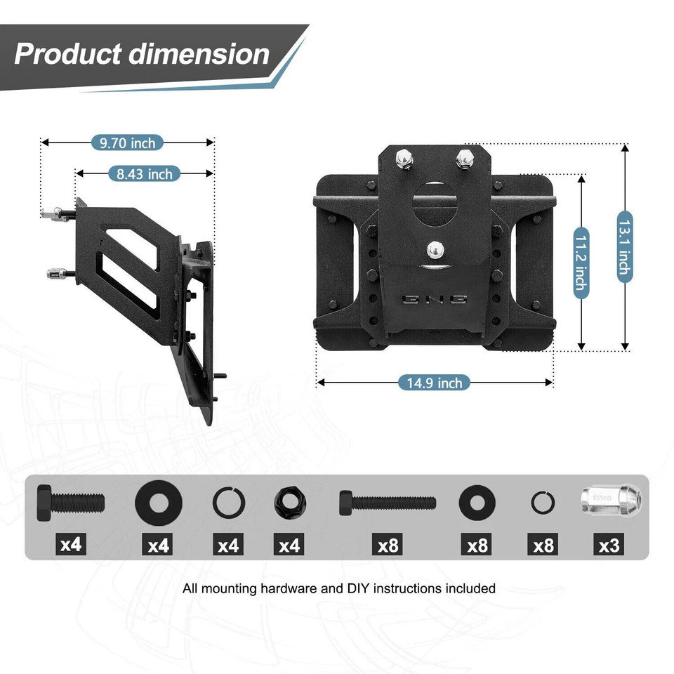 Vijay Fit 2007-2017 Wrangler JK/JKU porta neumáticos de repuesto elevador de neumáticos ajustable Foto 3 de 4