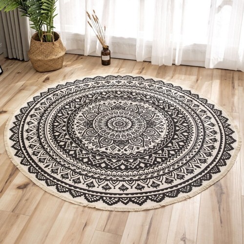35In Round Floor Mat National Style Home Living Room Boho Printed Mat Area Rug - Picture 4 of 28