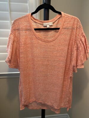 Weekend Suzanne Betro Womens Scoop Neck Coral Butterfly Flare Sleeve Sz Large