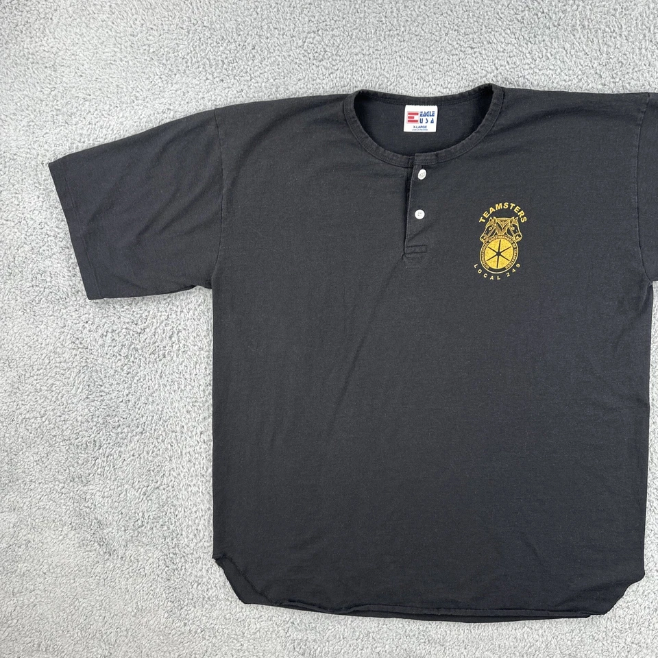 Camiseta De Colección Eagle EE. UU. XL Negra Henley Hecha en EE. UU. Teamsters Local 249 Pittsburgh Foto 3 de 4